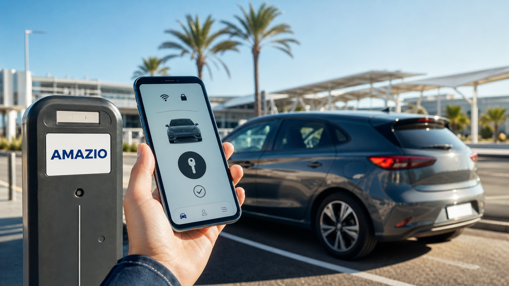 Amazio location voiture aéroport Montpellier avec smartphone wifi et clé digitale