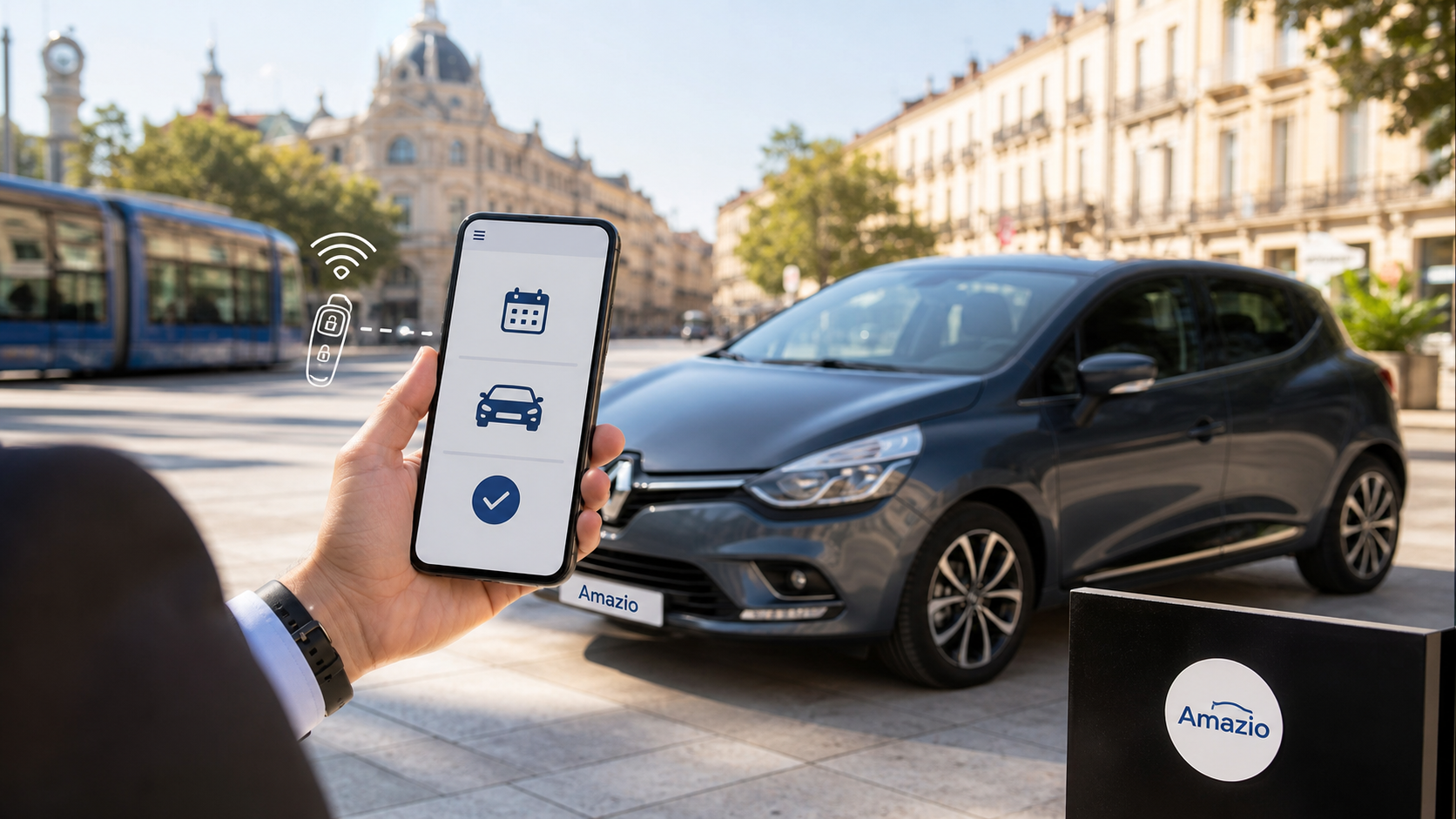 Amazio assurance Getaround location voiture Montpellier smartphone wifi logo