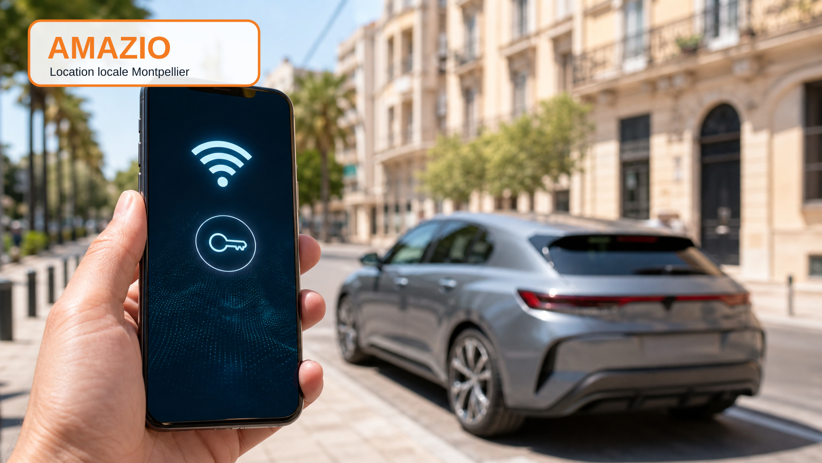 Amazio location voiture gare Montpellier Saint-Roch sans clés avec smartphone et clé connectée