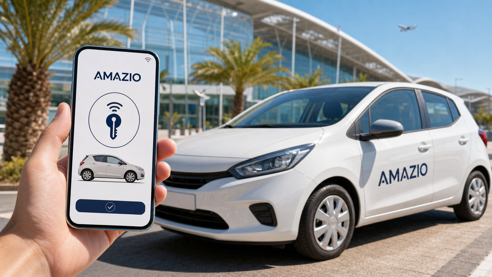 Location voiture aéroport Montpellier avec Amazio, smartphone et accès connecté