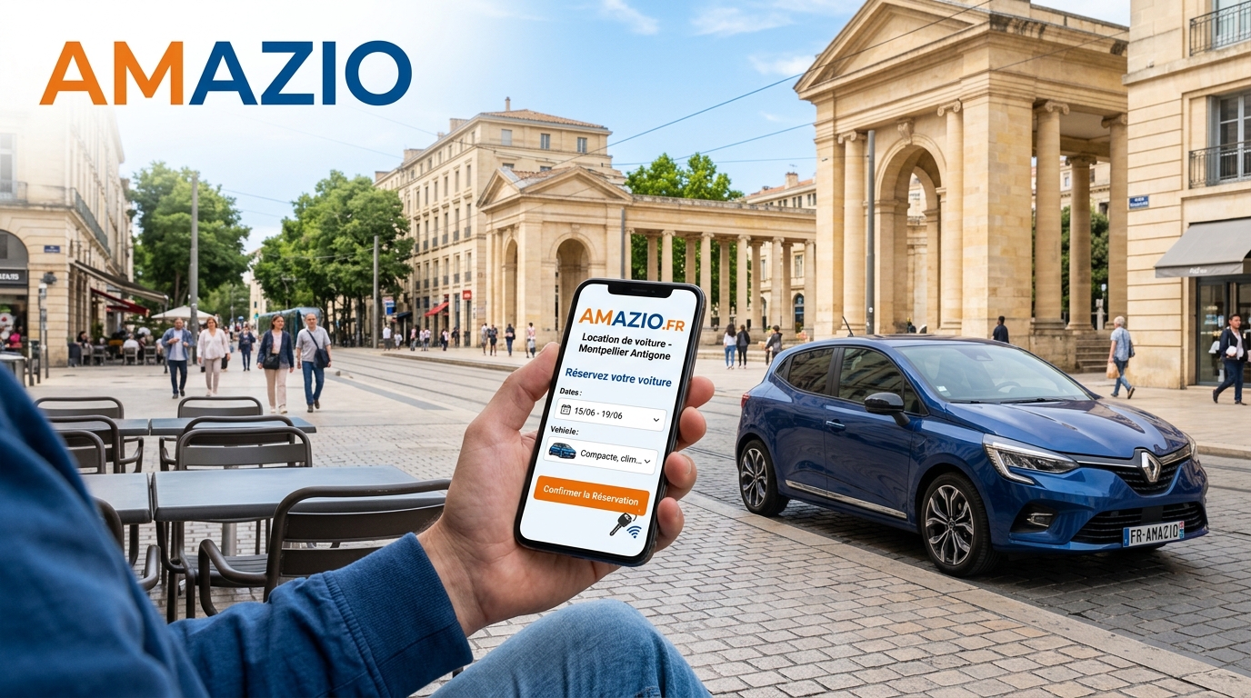 Location voiture Antigone Montpellier avec Amazio, smartphone et accès connecté