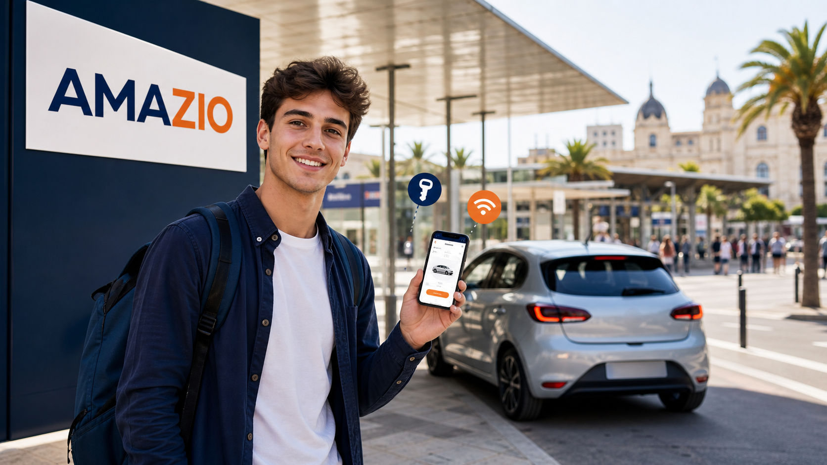 Amazio location voiture étudiant Montpellier smartphone wifi logo Amazio