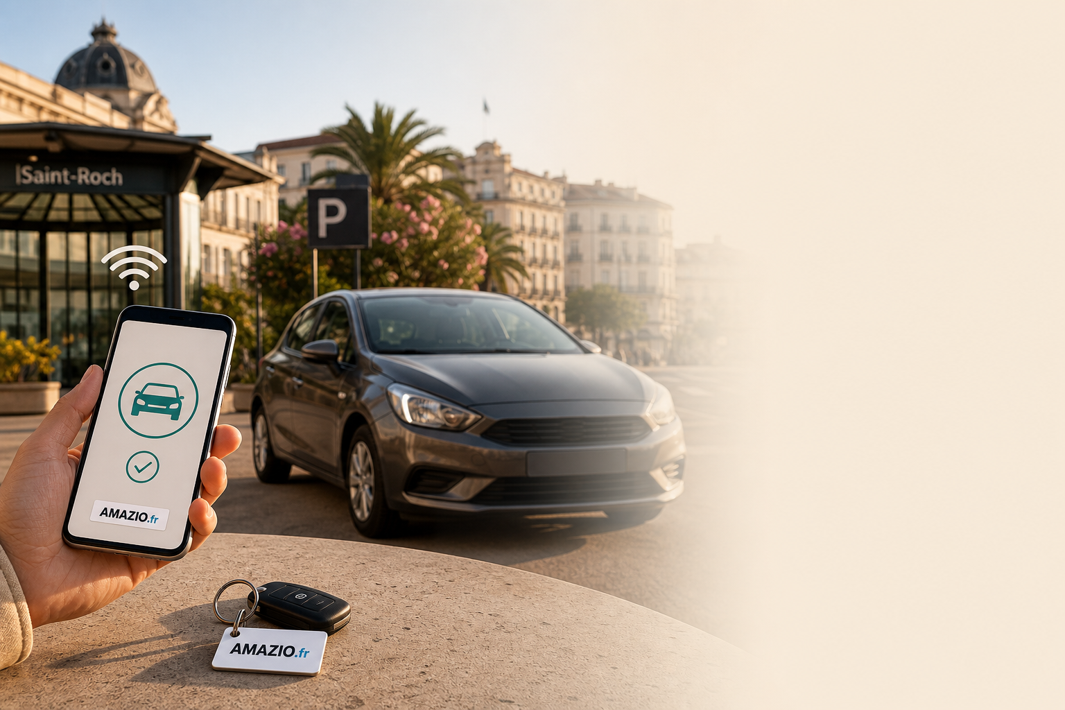Location voiture Montpellier Saint-Roch avec Amazio, smartphone et accès connecté