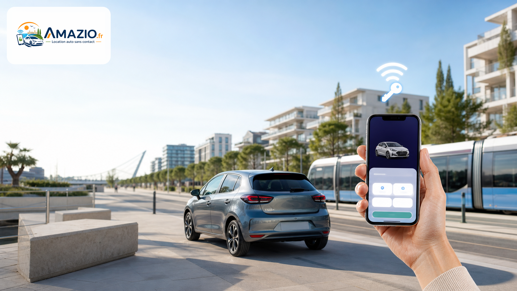 Location voiture Port Marianne Montpellier avec Amazio, smartphone et accès connecté