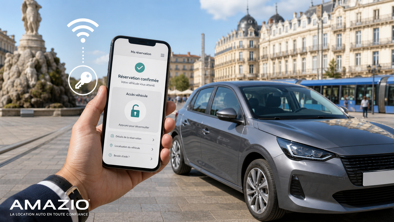 Location voiture professionnels Montpellier Amazio smartphone wifi clé accès connecté