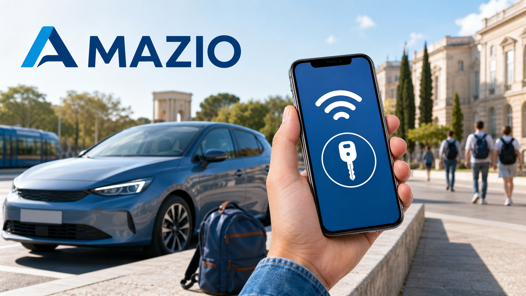 Amazio location voiture étudiant Montpellier main tenant smartphone accès connecté wifi clé digitale Getaround