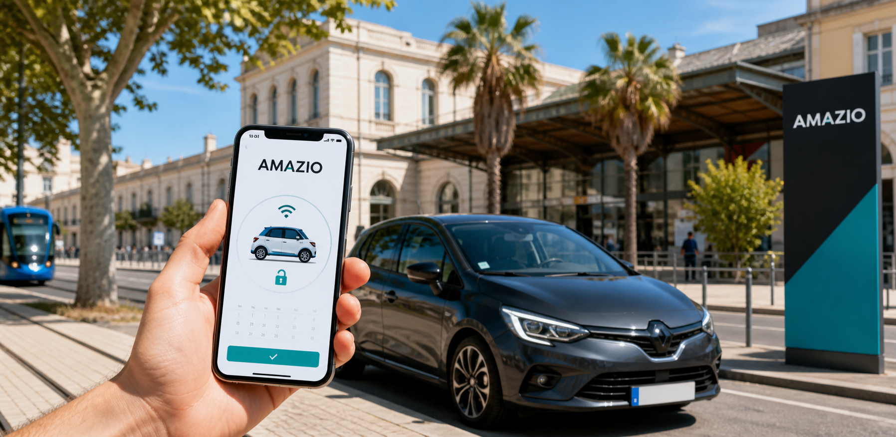 Amazio Getaround autonomie Montpellier smartphone accès voiture